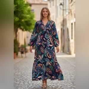 Floral Multicolor Long Sleeve Boutique Maxi Dress